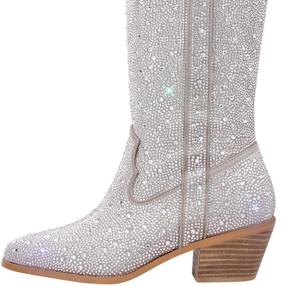 Elegant Gray Rhinestone Women's Boots